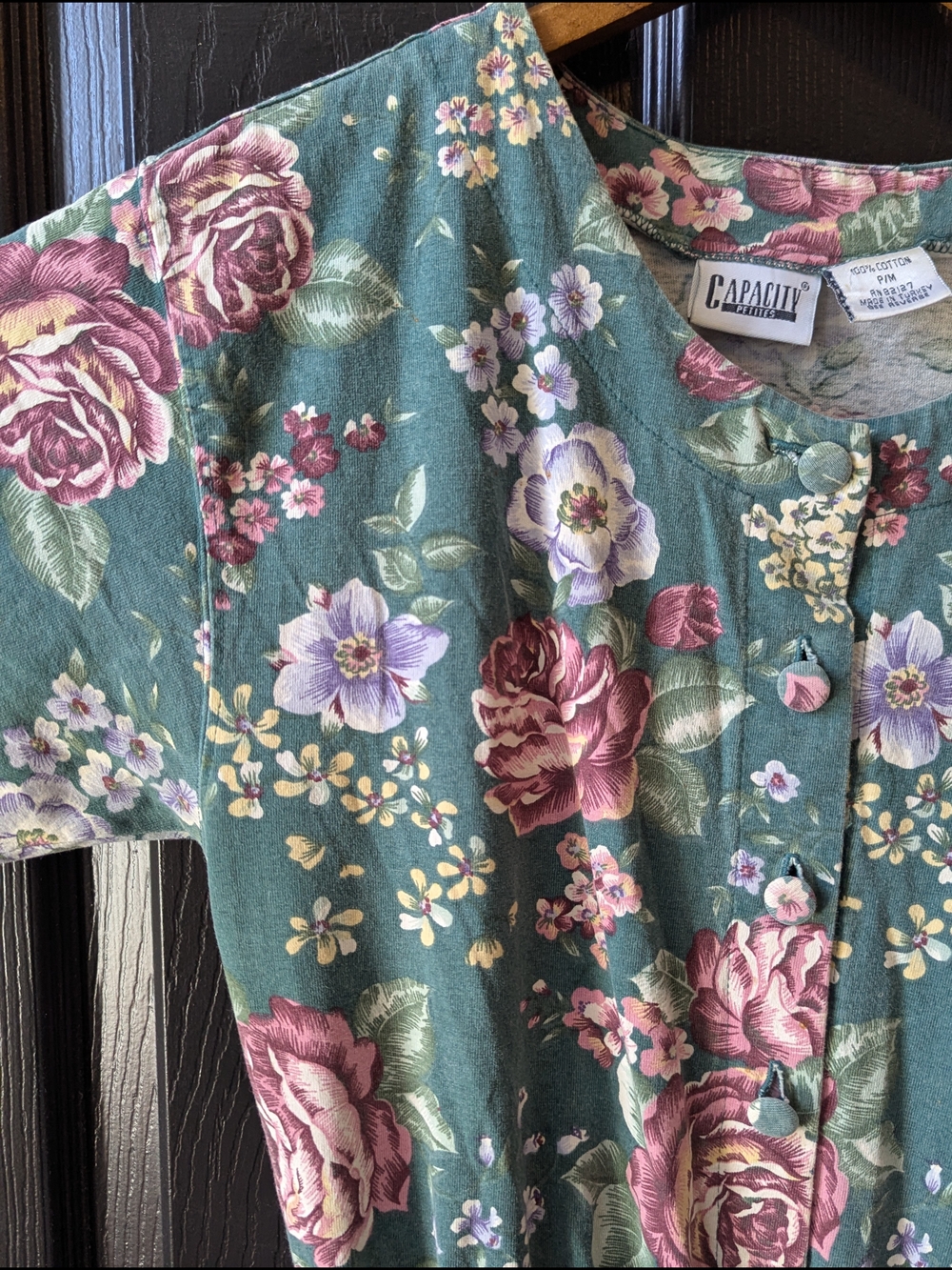 Petite Green Floral Button-Front Romper